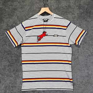 Ice Cream Running Dog Graphic T Shirt Rainbow Stripe White Mens L